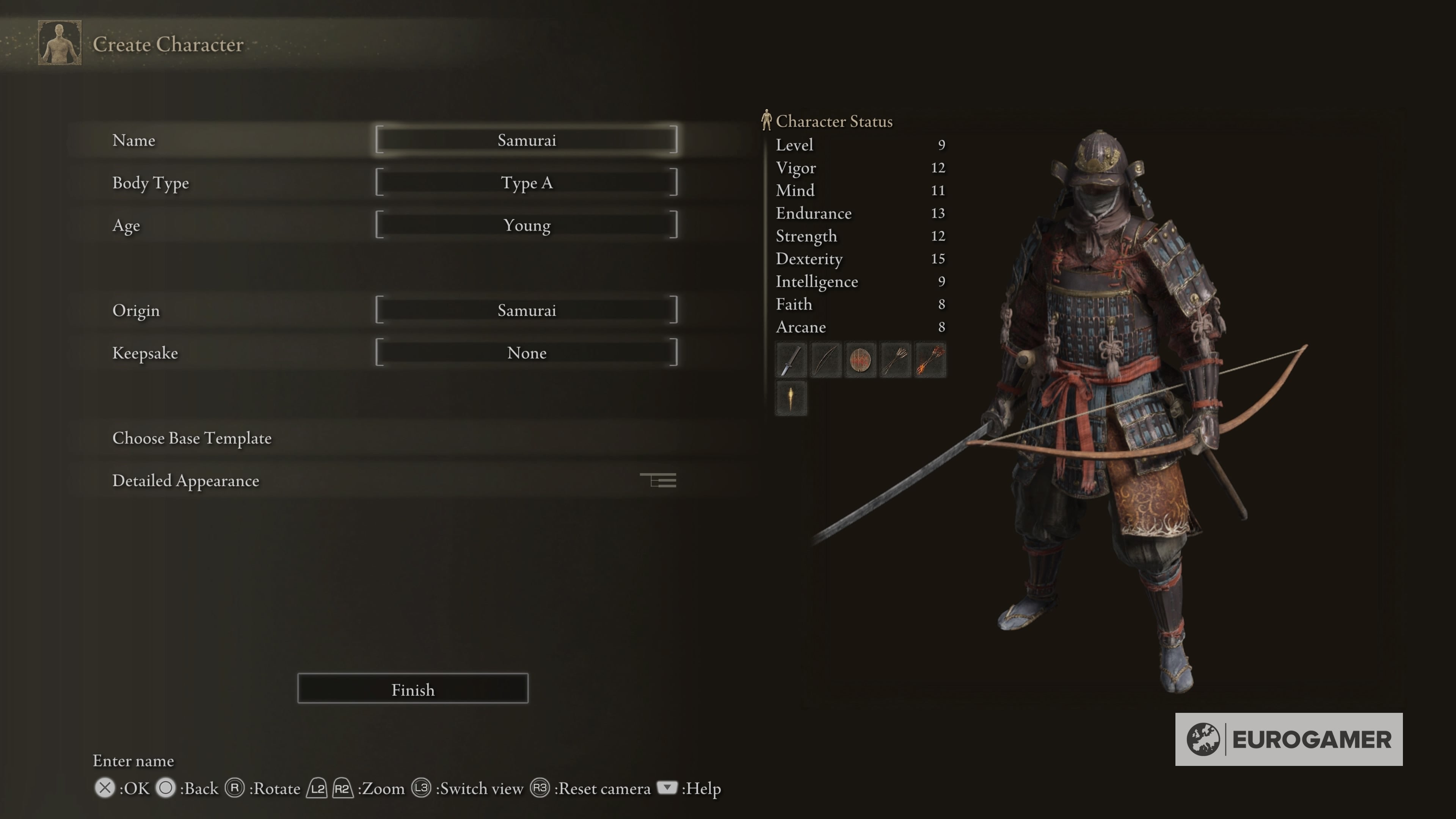 Elden Ring Samurai build stats, equipment